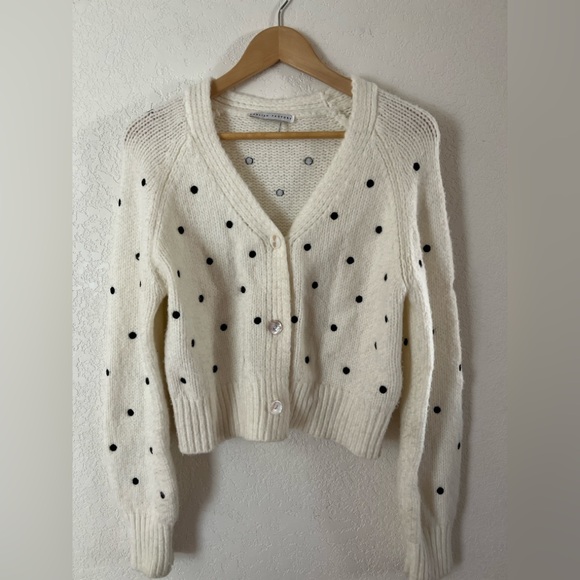 English Factory Cream Cardigan with Black Polka Dots - Picture 1 of 9